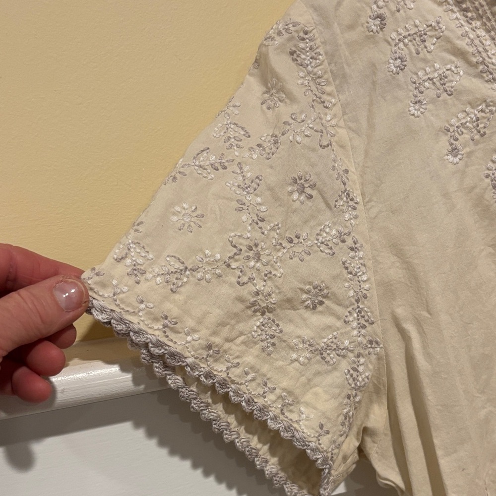 J. Crew Cream Embroidered Short-Sleeve Blouse - Picture 6 of 8